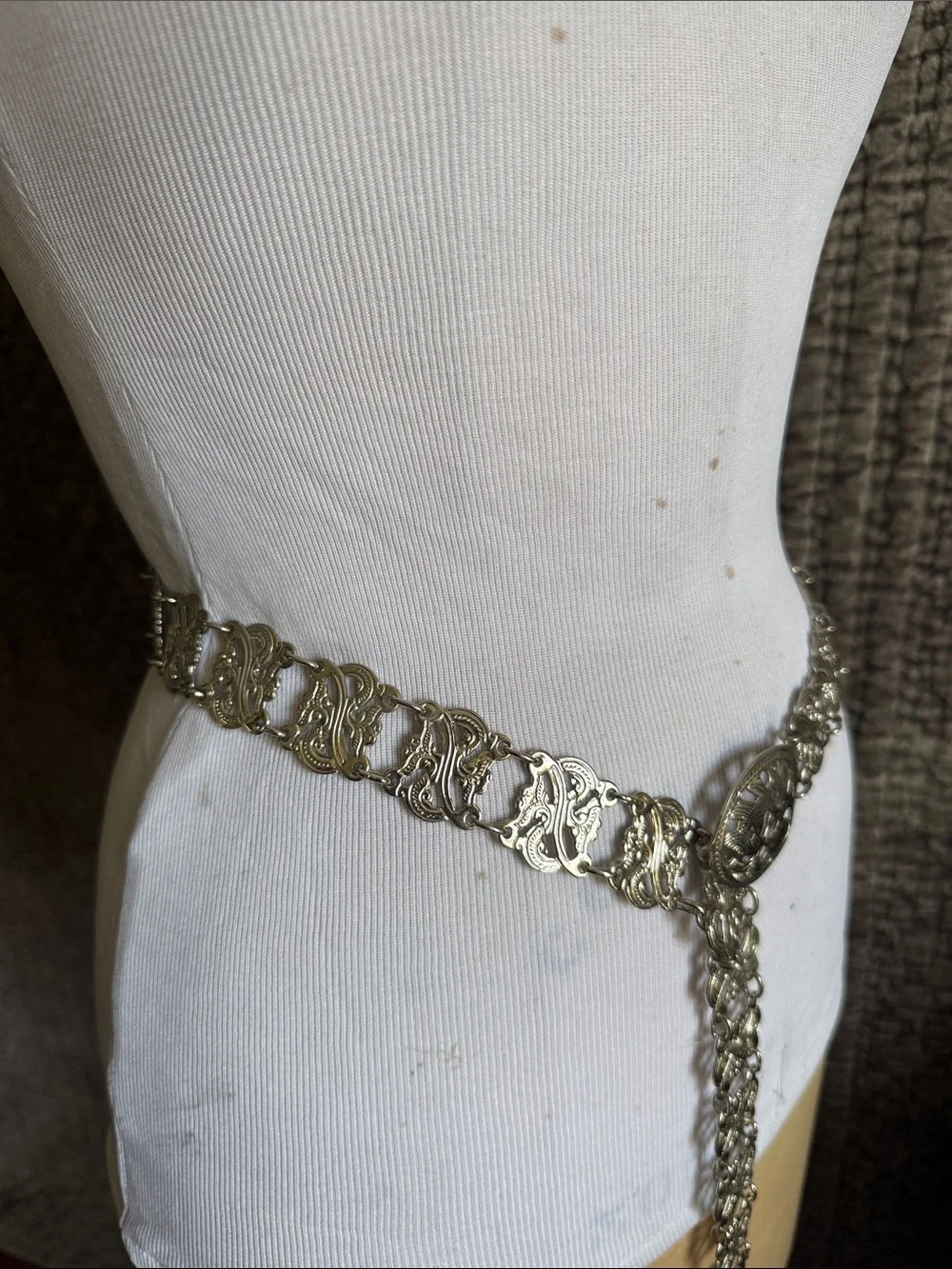 Silver-Tone Filigree Chain Link Waist Belt - Women Accessories
